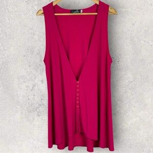 Sympli Canada Pink Deep V-Neck Drapey Blouse Top Size 10 Lagenlook Longline Boho
